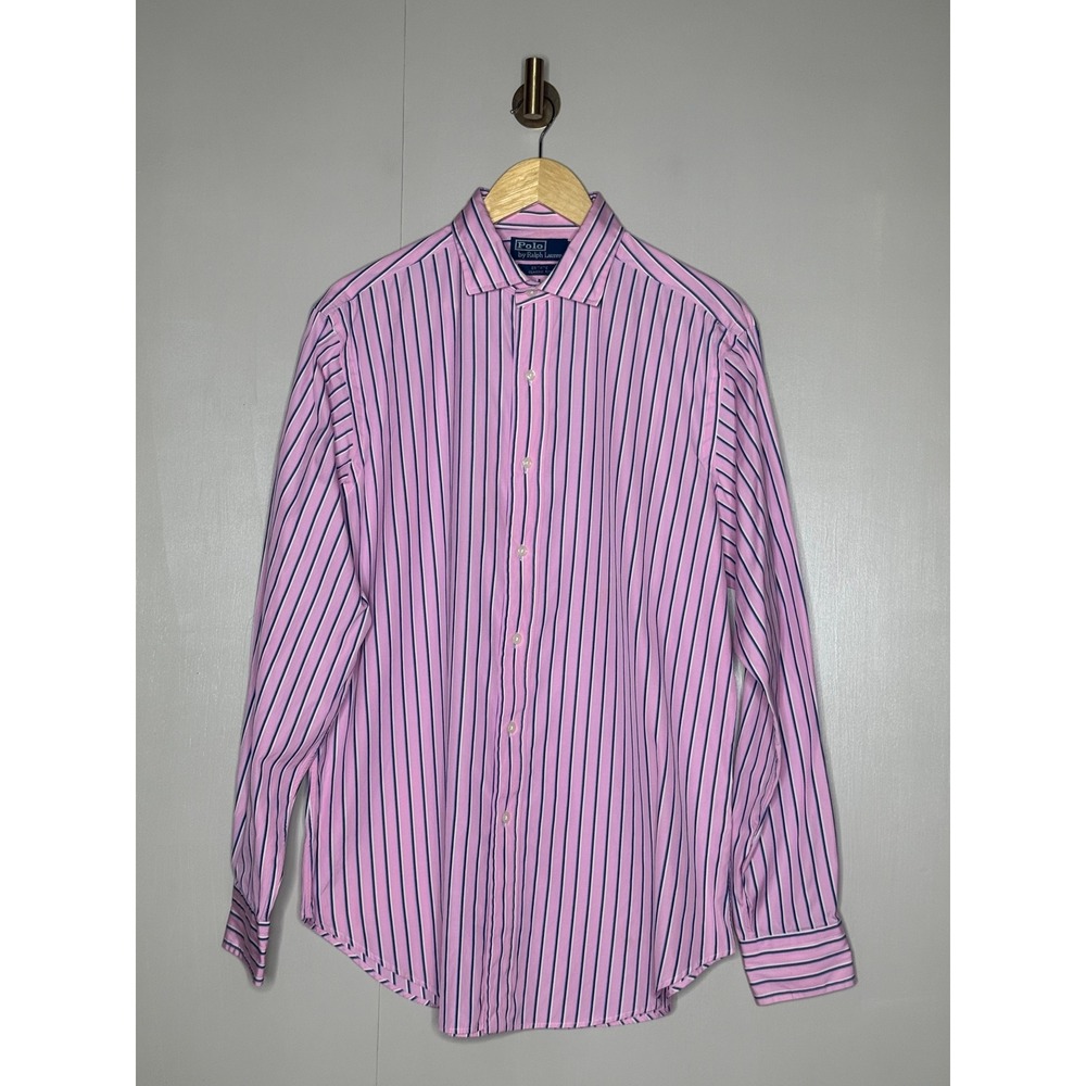 Cotton Polo‎ Ralph Lauren Estate Classic Fit Pink Striped Dress Shirt 16 L